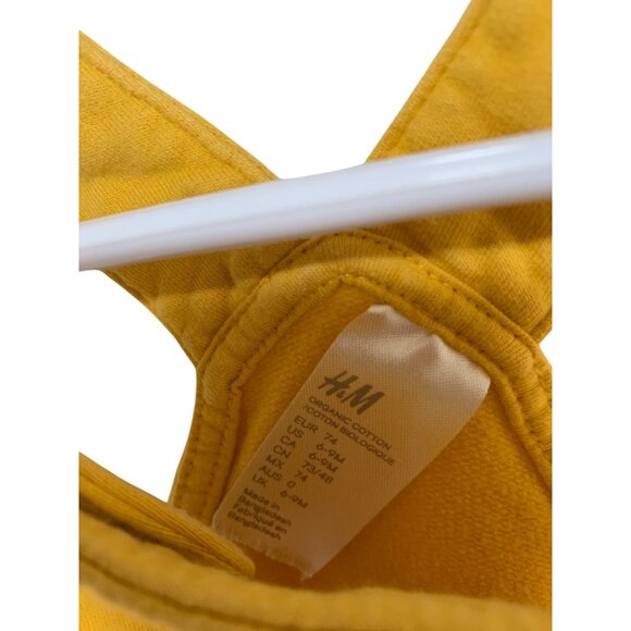 H&M Boys Infant Baby Size 6 9 Months Yellow SHortalls Bib Overalls Shorts Organi - Picture 2 of 3